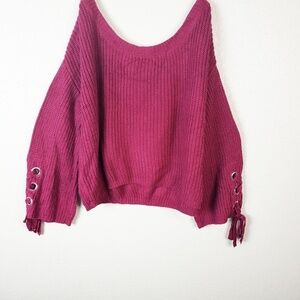 LOVE BY DESIGN|| Cranberry  lace-up sleeve sweater